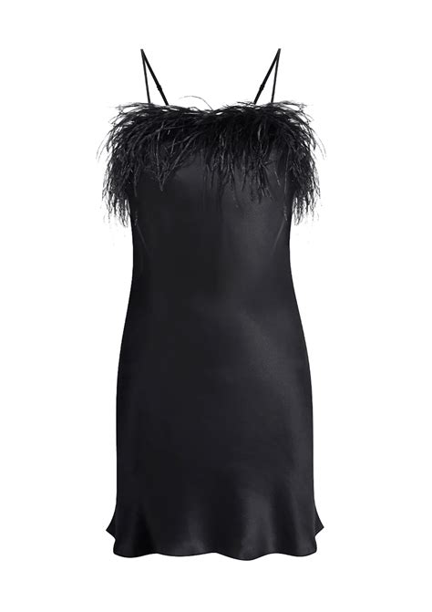 Black Feather Trim Silk Slip Dress Made In London By Gilda And Pearl Gilda And Pearl
