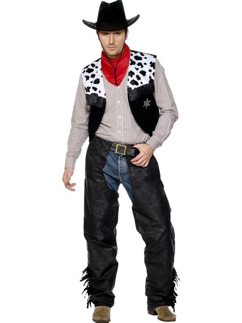 Cowboy Costume Black Chaps Vest Belt Wild West Western Gunslinger