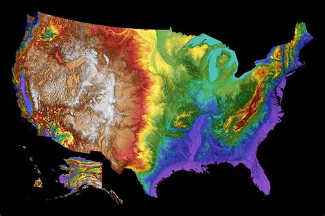 Usa Color Elevation Map Etsy
