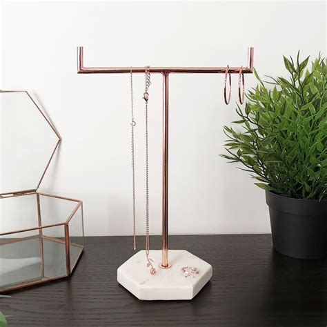 Solid Marble And Gold Jewellery Stand Tree Organiser Marble Jewelry
