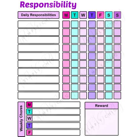 Printable Chore Chart For Kids Responsibility Chart Etsy Images And