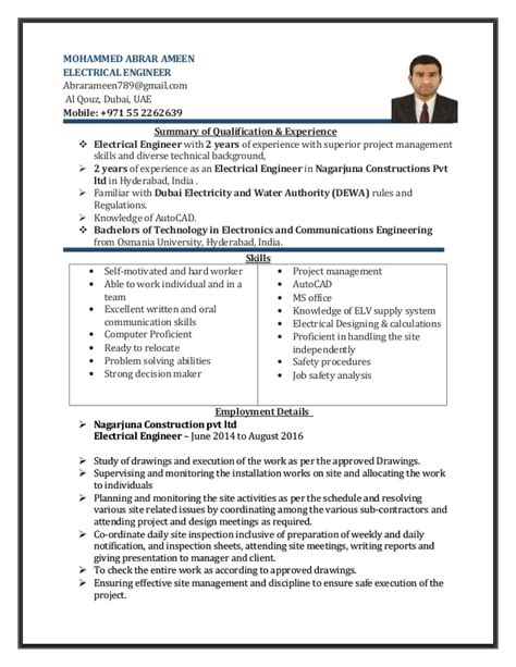Three most common formats of resume are hence, such a resume is tailored for candidates with loads of experience. RESUME ELECTRICAL SITE ENGINEER