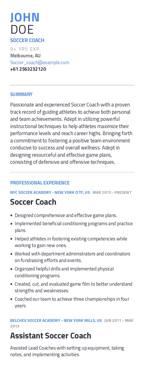 Soccer Coach Resume Example With Content Sample Craftmycv