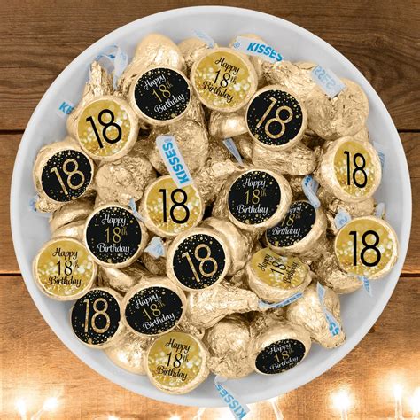 Black And Gold 18th Birthday Party Favor Stickers 180 Count 18th