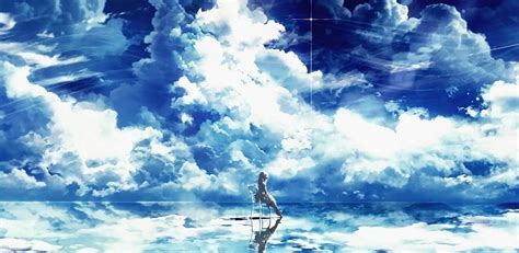 Anime Original Cloud Girl Reflection Sky Hd Wallpaper