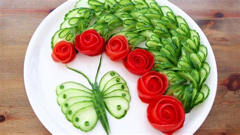 Cucumber And Tomato Show Vegetable Carving Garnish Tomato Rose