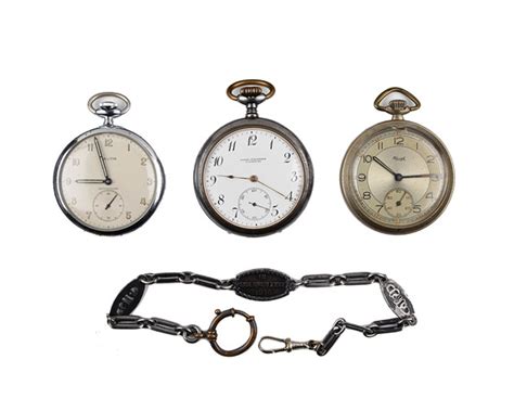 Lot Of Three Pocket Watches And A Wwi 1916 Watch Chain Clocks