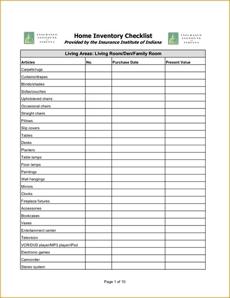Insurance Home Inventory Checklist Insurance Inventory List Template