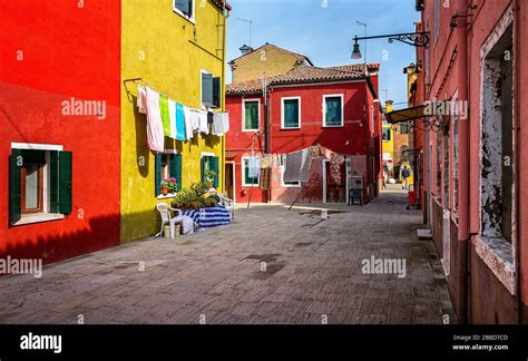 Italy Venice Burano Colorful Houses Restaurants And Water Channels