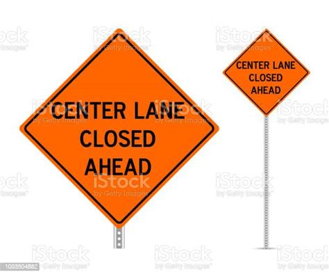 Left Lane Closed Ahead Traffic Sign Vector Stock Illustration