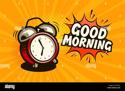 Good Morning Banner Alarm Clock Wake Up Time Concept Cartoon Vector