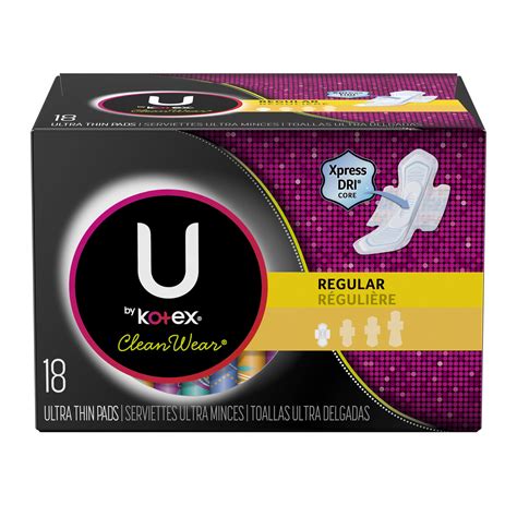 U By Kotex Cleanwear Ultra Thin Pads With Wings Regular Unscented 18