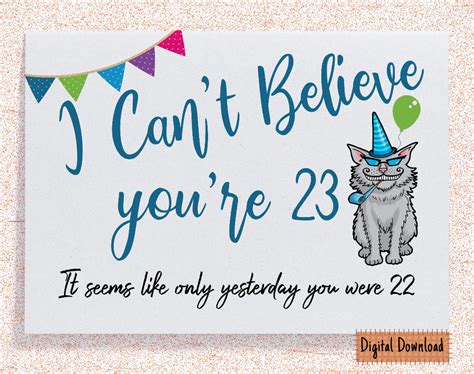 printable funny 23rd birthday card for her sarcastic birthday etsy