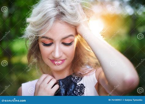 Beautiful Young Woman Posing In A Summer Park Stock Image Image Of
