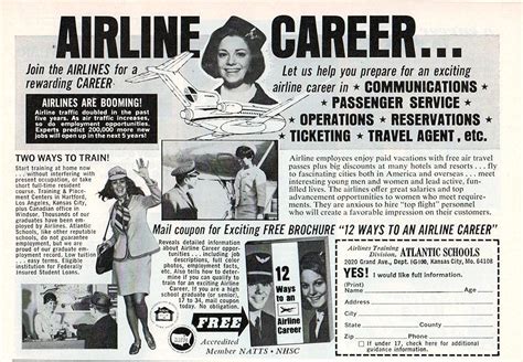 hôtesse de l air ou de la secrétaire carrière des annonces pour les femmes dans les années 1960