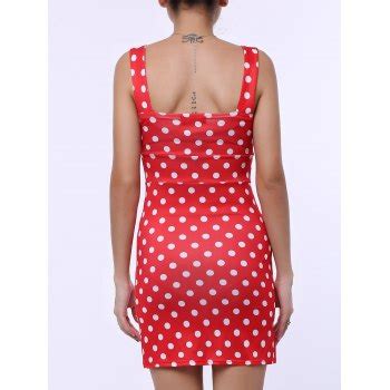 Plunging Neck Polka Dots Sleeveless Women S Vintage Bodycon Dress