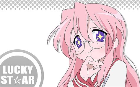 miyuki miyuki san takara glasses lucky star hair between eyes smile pink hair hd
