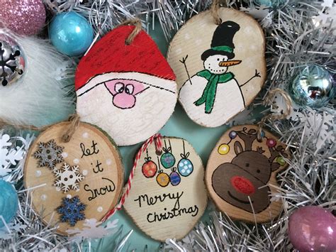 Christmas Painted Log Slices Decorated Tree Rounds Natural Etsy Uk