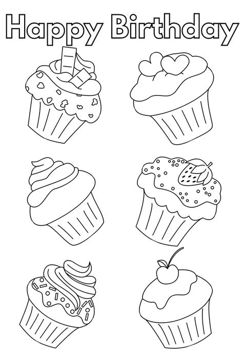 9 Sweet Cupcake Birthday Coloring Pages And Cards Free — Printbirthday