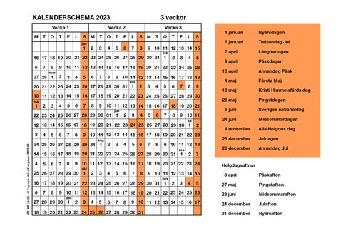 401336 Kalenderschema 6 Veckor 2023 — Adda