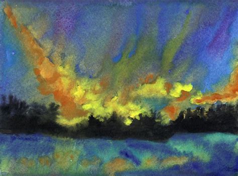 Winter Sunset Fine Art Painting Painting Contemporary Watercolor