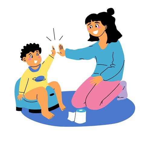 Mom Praising Baby Boy Using Potty Potty Training Vector Illustration