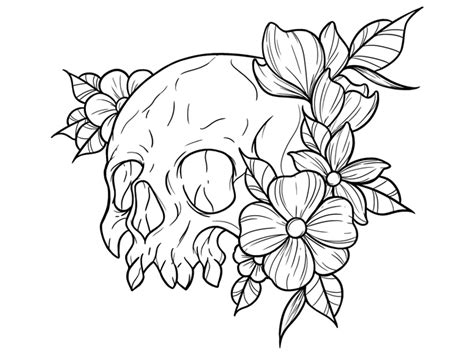 A simple tattoo is all you need to express your love for flowers. New school Skull with flowers Tattoo design by Lucrezia ...