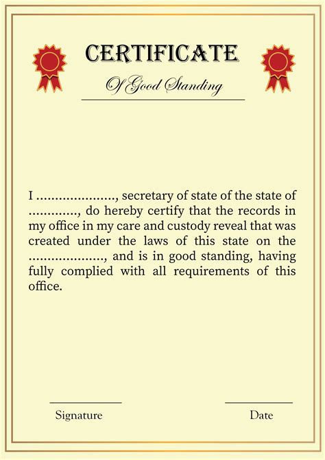 Certificate Of Good Standing Blank Printable In Pdf And Word