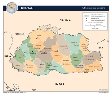 Large Detailed Administrative Divisions Map Of Bhutan With Major Cities