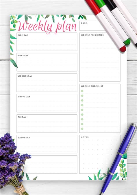 Download Printable Weekly Plan And Checklist Pdf