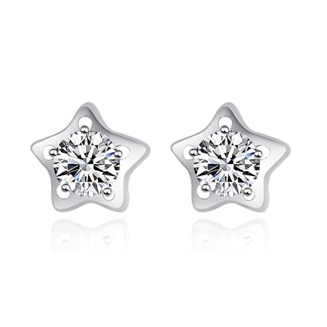 Star 925 Sterling Silver Stud Earrings With Cubic Zirconia Cz Diamond