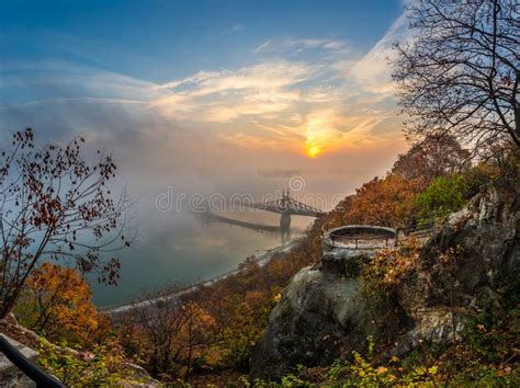 Budapest Hungary Lookout On Gellert Hill With Liberty Bridge