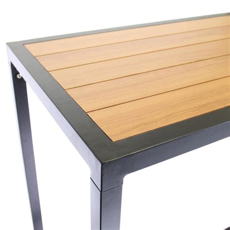 Aluminium Matte Black Bar Bench With Slatted Teak Top Cafe Solutions