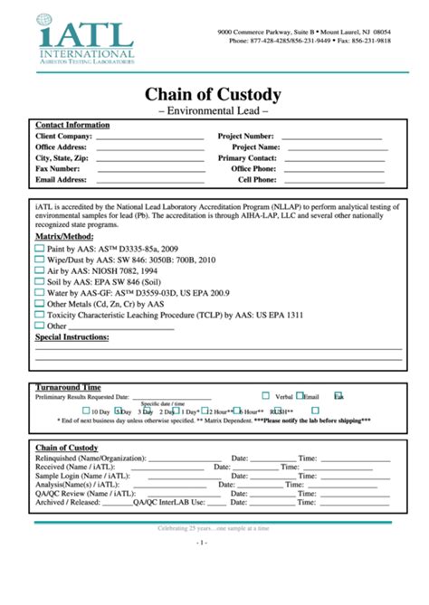 Printable Chain Of Custody Form Template Printable Free Templates