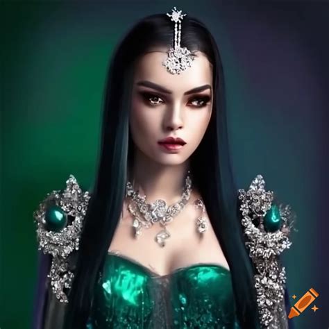 Image Of A Dark Haired Princess In A Green Velvet Dress On Craiyon