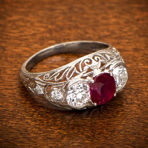 Exquisite ruby rings with colored stones. Antique Ruby Engagement Ring Estate Diamond Jewelry
