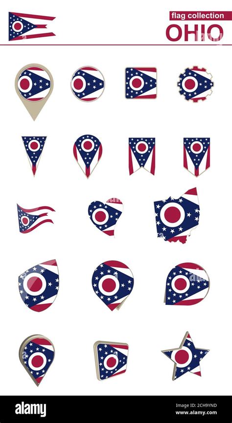 Ohio Flag Collection Big Set For Design Vector Illustration Stock