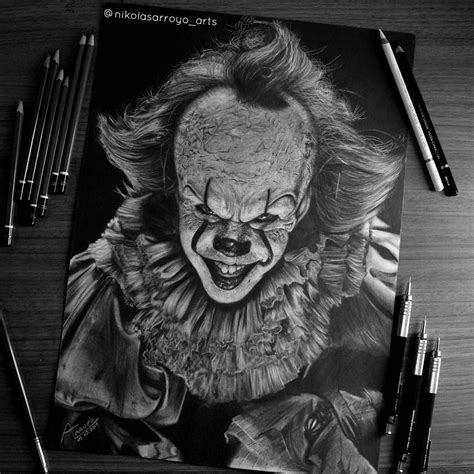 Perfect Black And Grey Drawing Of Pennywise From Horror Movie It Done