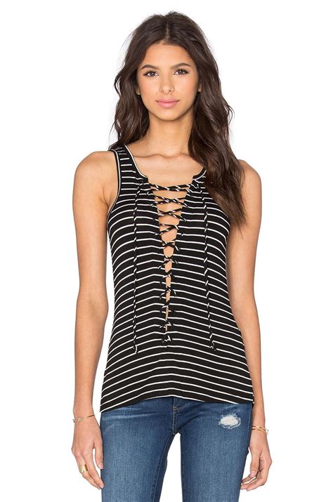Lna Lace Up Tank In Black And White Stripe At Revolveclothing Lace Up Tank Top Striped Tops