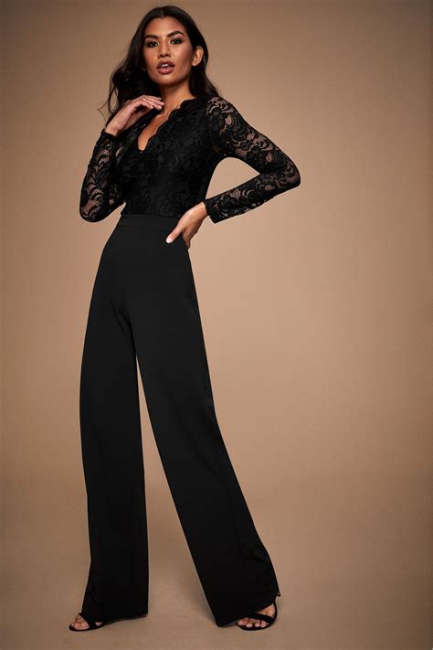 womens lipsy long sleeve lace jumpsuit black black lace jumpsuit lace sleeve jumpsuit lace