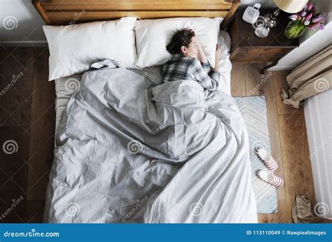 Caucasian Woman On Bed Sleeping Comfortable Stock Image Image Of