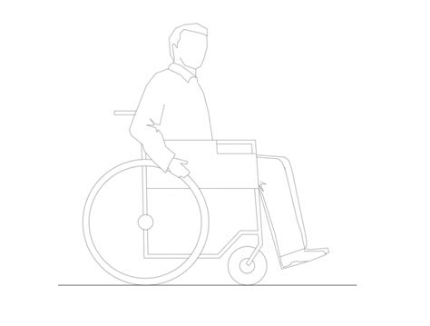 Disable Man With Wheel Chair Side Elevation View Cad Block Design Dwg