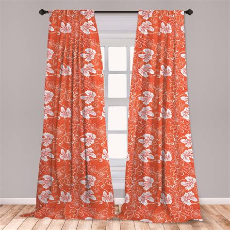 Burnt Orange Curtains 2 Panels Set Hawaiian Hibiscus Pattern With