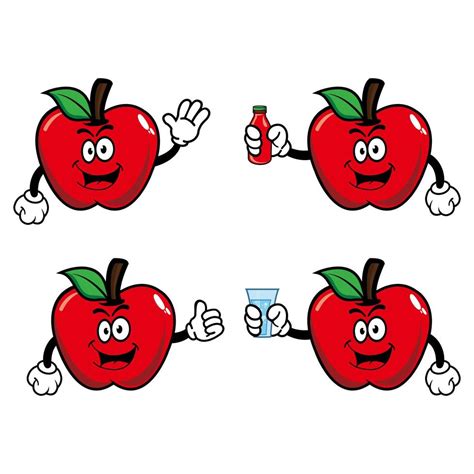 Set Of Collection Cute Smiling Apple Cartoon Character Vector