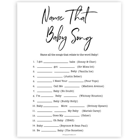 Country song titlesfact or fiction. Name That Baby Song Game - Printable Gender Neutral Baby Shower Games - OhHappyPrintables