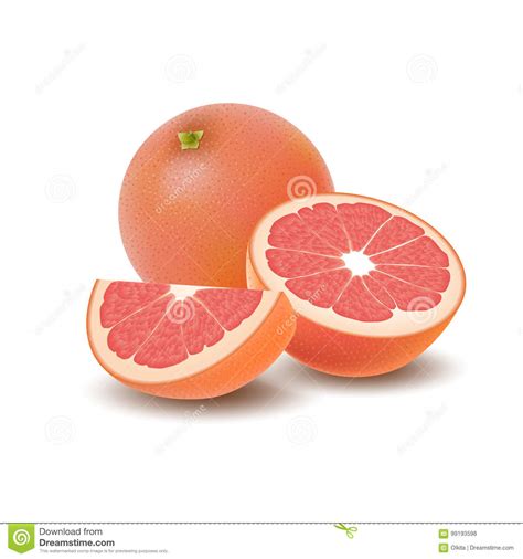 Isolated Colored Group Of Grapefruits Slice Half And Whole Juicy