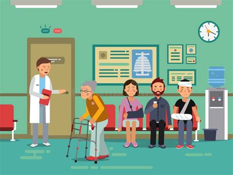 Patients And Disabled Peoples Waiting Doctor In Clinical Room Vector