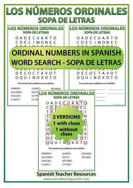 Spanish Ordinal Numbers Word Search Teaching Spanish Ordinal Numbers