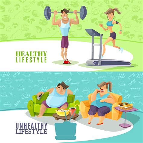 Healthy And Unhealthy People Horizontal Banners Set 483714 Vector Art