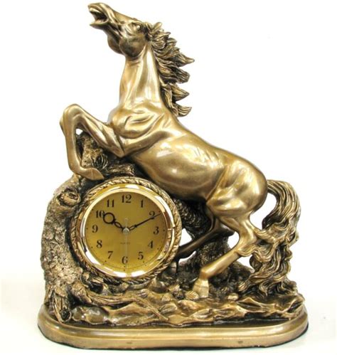 New Gold Brass Tone Resin Gallop Horselog Wood Clock 5015 Ebay